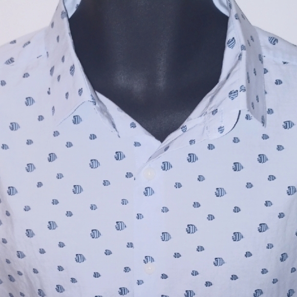 Bar III Slim Fit White and Blue Casual Button Down Shirt, XL - Picture 7 of 7